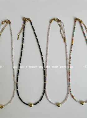 春夏新款及细切面水晶串珠项链 复古森系法式水滴锆石吊坠锁骨链