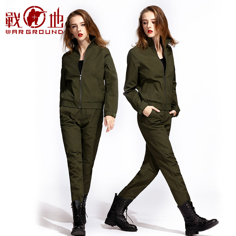 战地军迷户外女装春秋黑色工作服 战地户外作训外套/套装/野战套装