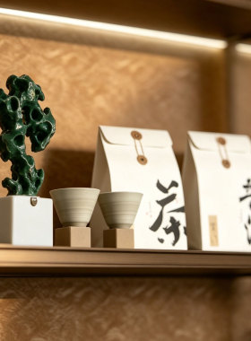 新中式茶室氛围布置售楼处展厅茶空间家居博古架茶架茶叶盒摆件组
