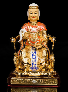 台湾纯铜鎏金土地公公土地婆神像