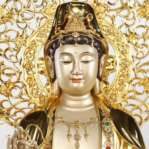 西方三圣阿弥陀佛观音佛像大势至菩萨家用供奉全铜雕手工贴金摆件 - 图2
