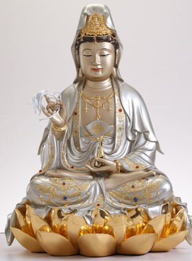 纯铜银彩娑婆三圣地藏王观音佛像