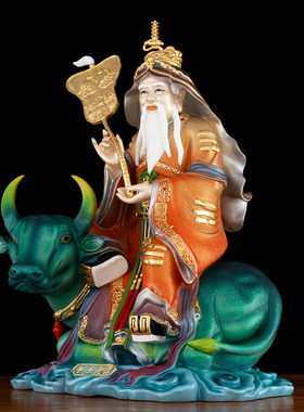 纯铜彩绘鎏金骑青牛太上老君神像