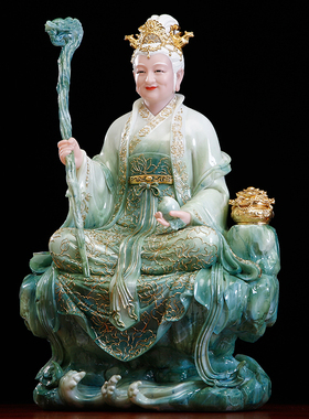 汉白玉泰山奶奶佛像碧霞元君摆件