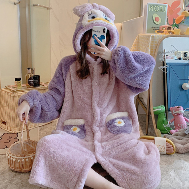 秋冬季珊瑚绒长袖两件套装加绒睡裙可爱加厚家居服法兰绒女士睡衣,淘宝优惠券,粉丝福利购,淘宝优惠卷