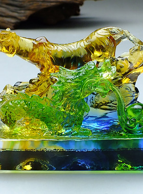 琉璃龙老虎摆件吉祥物定制名片座