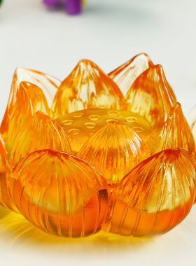 中式酒柜装饰品琉璃水晶莲花摆件