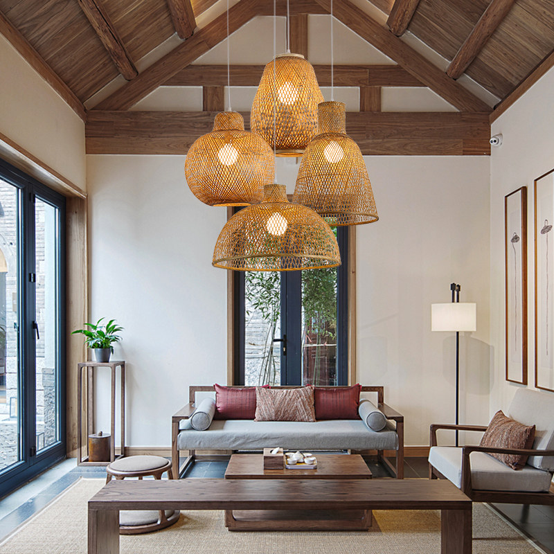 东南亚竹编吊灯新中式禅意艺术客厅餐厅过道编织竹艺仿古组合灯具,淘宝优惠券,粉丝福利购,淘宝优惠卷