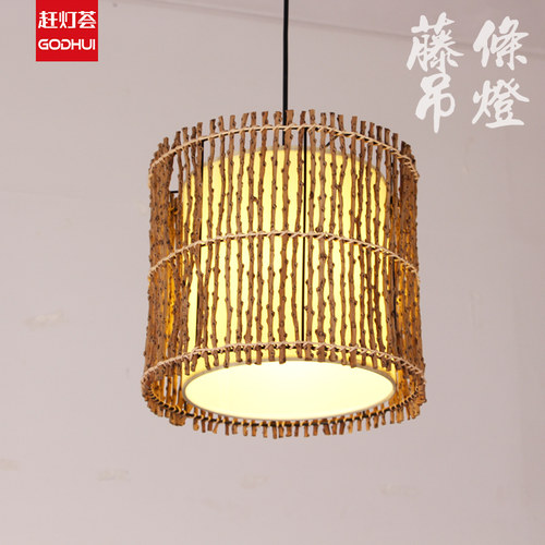 中式藤艺吊灯创意个性餐厅卧室灯饭店农家乐阳台过道田园装饰灯具 - 图0