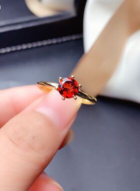 925纯银天然石榴石女红宝石戒指