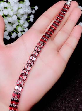 18k鸽血红石榴石纯银白金手链