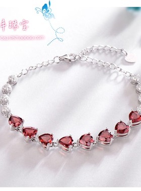 天然酒红色纯银宝石日韩风手链