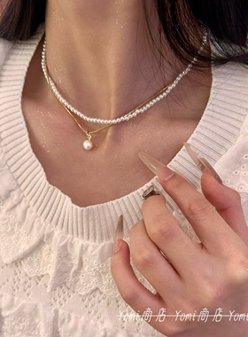 双层米粒珍珠锁骨链女2025新款爆款气质项链轻奢高级感通勤时尚潮