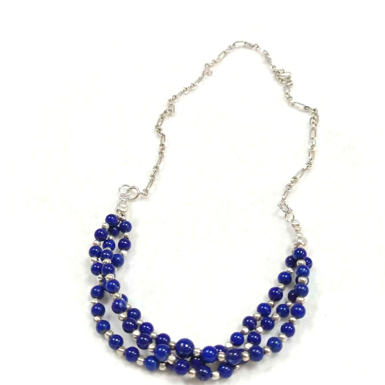 原创青金石绿松石925纯银多层项链可调节 - 图3