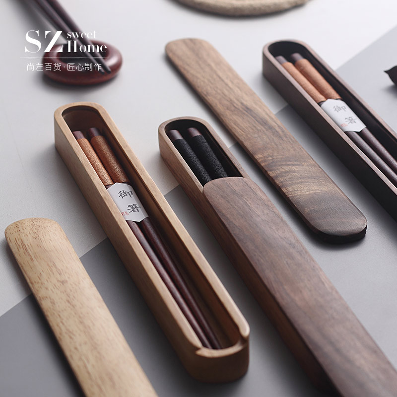 日式实木筷子防潮防霉一双装个性单人家用Solid wood chopsticks - 图1