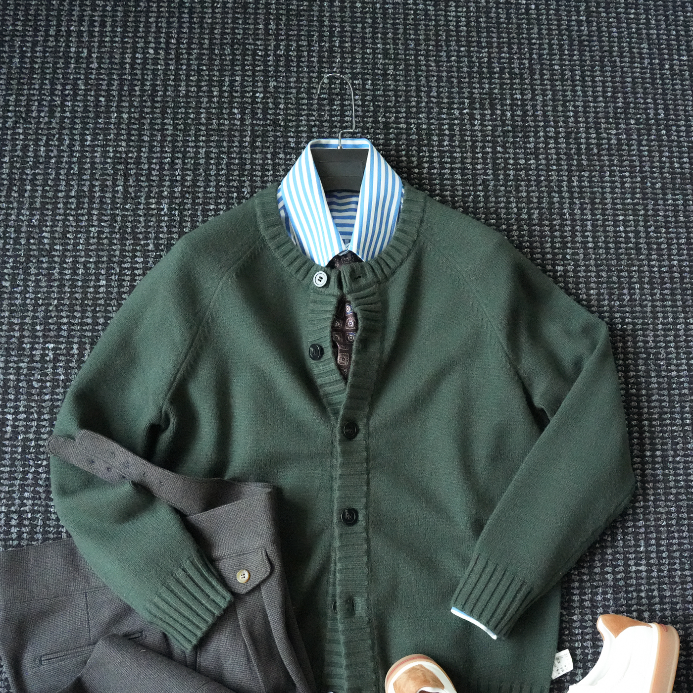 CssuGent冬季厚款立领绵羊毛混纺开衫外套男绅士优雅保暖毛衣夹克 - 图0