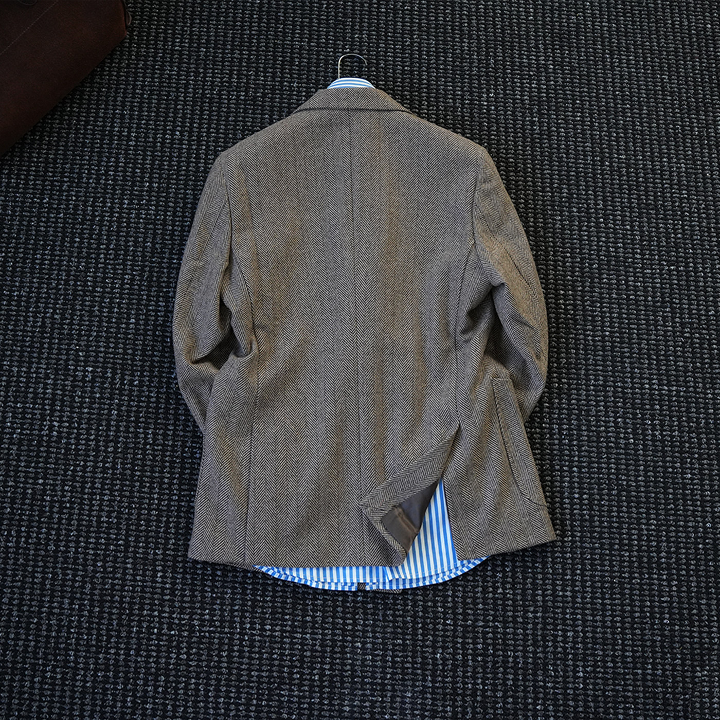 CsuGent秋冬季人字纹羊毛戗驳领双排扣西服男高定保暖西装外套潮,淘宝优惠券,粉丝福利购,淘宝优惠卷