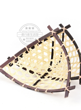 竹编三角筐花篮纯手工工艺品簸箕竹篮竹扁盘竹匾果篮水果盘收纳筐