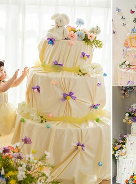 网红装饰背景打卡点蝴蝶结奶油蛋糕店铺布置派对生日拍照影楼道具