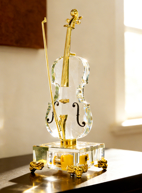 简约轻奢水晶小提琴摆件八音盒工艺品桌面玄关酒柜装饰工艺品送礼