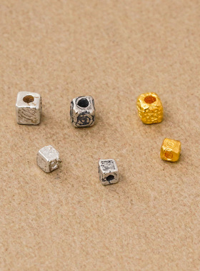 s925纯银几何方形碎银子正方体散珠1.5mm2mm隔珠diy碎银手链配件