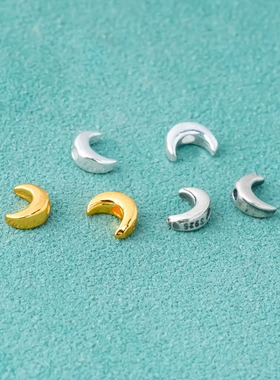 s925纯银复古镀黄金色迷你月亮隔珠珠托隔片diy水晶手绳配件4mm