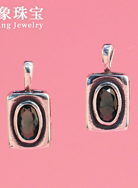 椭圆绿色锆石方形吊坠S925纯银