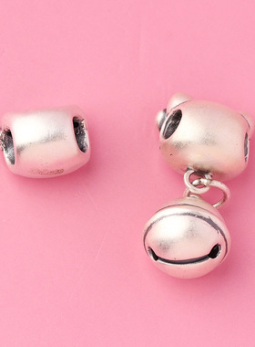 s999足银复古可爱kitty猫铃铛吊坠3d硬银配件diy手工串珠编绳材料