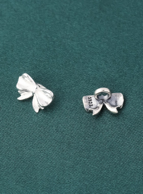S925纯银泰银蝴蝶结纽扣编织手绳手链扣DIY手工串珠连接扣子配件