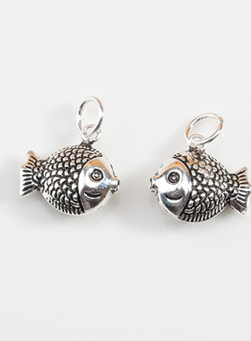 吊坠泰银复古亲嘴鱼diy手链戒指