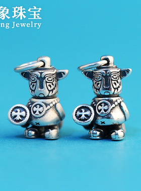 s925纯银复古做旧铜人DIY三星堆