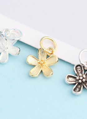 s925纯银立体桃花花朵DIY素银