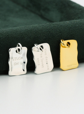 S925纯银精工几何方牌吊坠一封情书英文字母挂件DIY手链项链配件