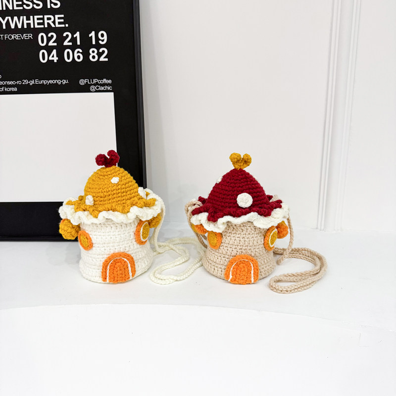 新款手工编织毛线手机小包包小房子蘑菇屋可爱儿童礼物单肩斜挎包,淘宝优惠券,粉丝福利购,淘宝优惠卷