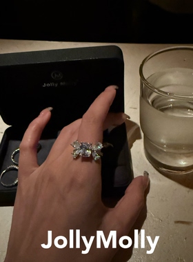 JollyMolly小众设计师925银轻奢生日礼物网红重工蝴蝶满钻戒指