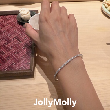 JollyMolly小众设计师925银轻奢生日礼物高级感重工半钻细款手镯