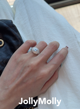 JollyMolly小众设计师925银轻奢生日礼物网红高级感重工满钻尾戒