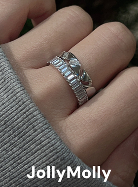 JollyMolly925银原创戒指闺蜜礼物轻奢百搭重工几何菱格纹戒