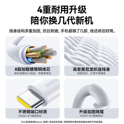 baseus倍思石墨烯抗脏线适用iPhone17ProMax数据线手机140WPD快充16双typec接口iPad平板ctc1.8米15充电器线 - 图3