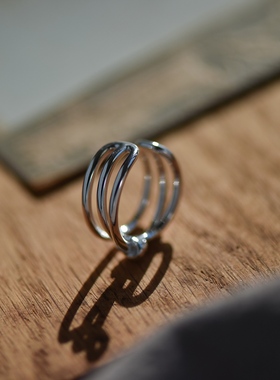 三层打结纯银可调节活口戒指ins简约厚重女款时尚银戒