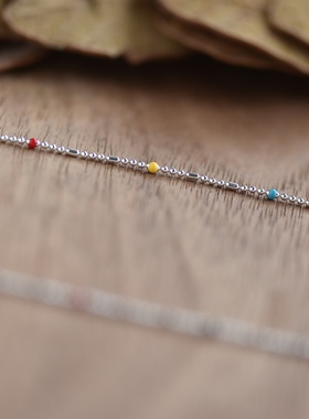 925纯银超细五彩小珠子精致项链女款时尚百搭锁骨项链