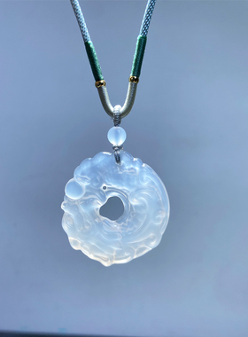 天然冰种白玉髓鱼化龙平安扣吊坠