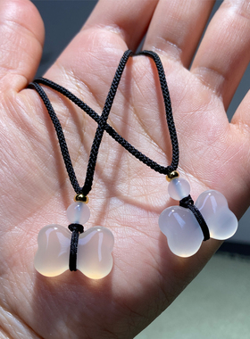 情侣款天然冰透玉髓猫耳朵项坠男女款 玉骨头玛瑙吊坠玉挂件猫头