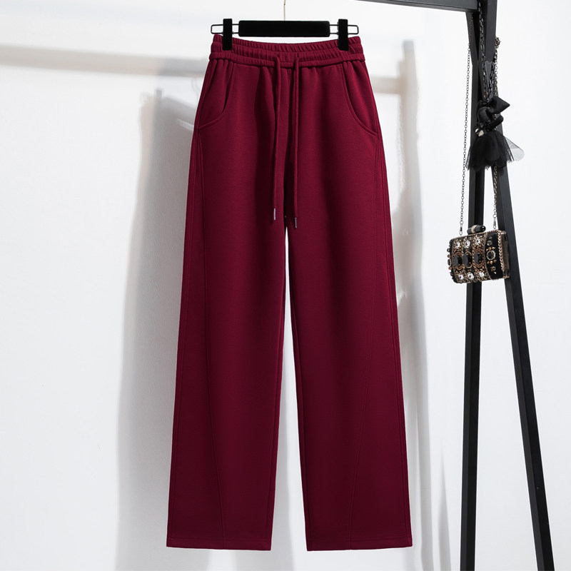 酒红运动裤子女秋冬2025新款加绒加厚休闲宽松窄版直筒阔腿裤卫裤,淘宝优惠券,粉丝福利购,淘宝优惠卷