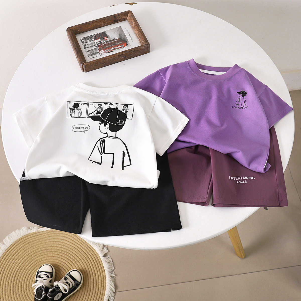 儿童夏季新款男童短袖套装宽松T恤上衣动漫印花时尚潮流宝宝童装,淘宝优惠券,粉丝福利购,淘宝优惠卷