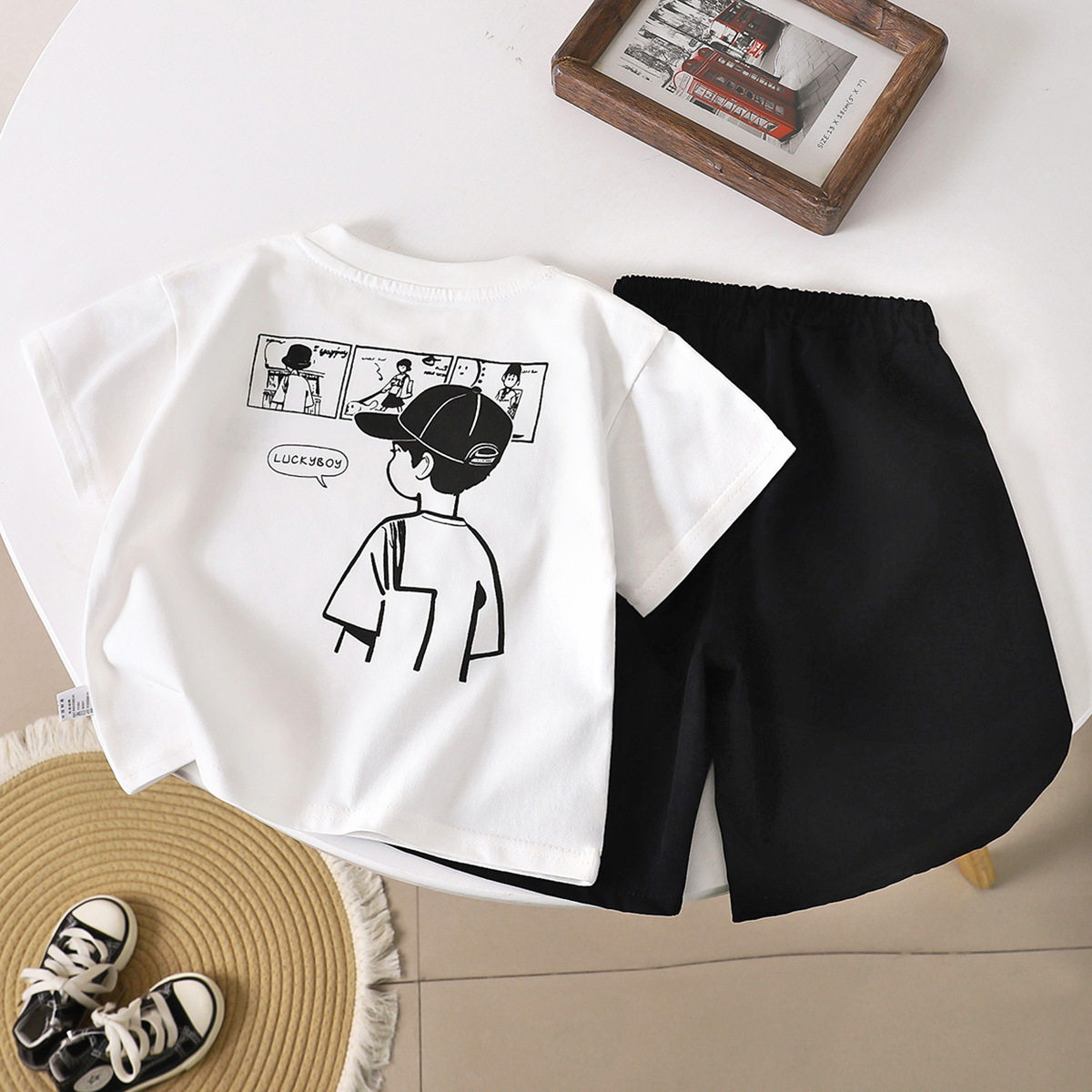 儿童夏季新款男童短袖套装宽松T恤上衣动漫印花时尚潮流宝宝童装,淘宝优惠券,粉丝福利购,淘宝优惠卷