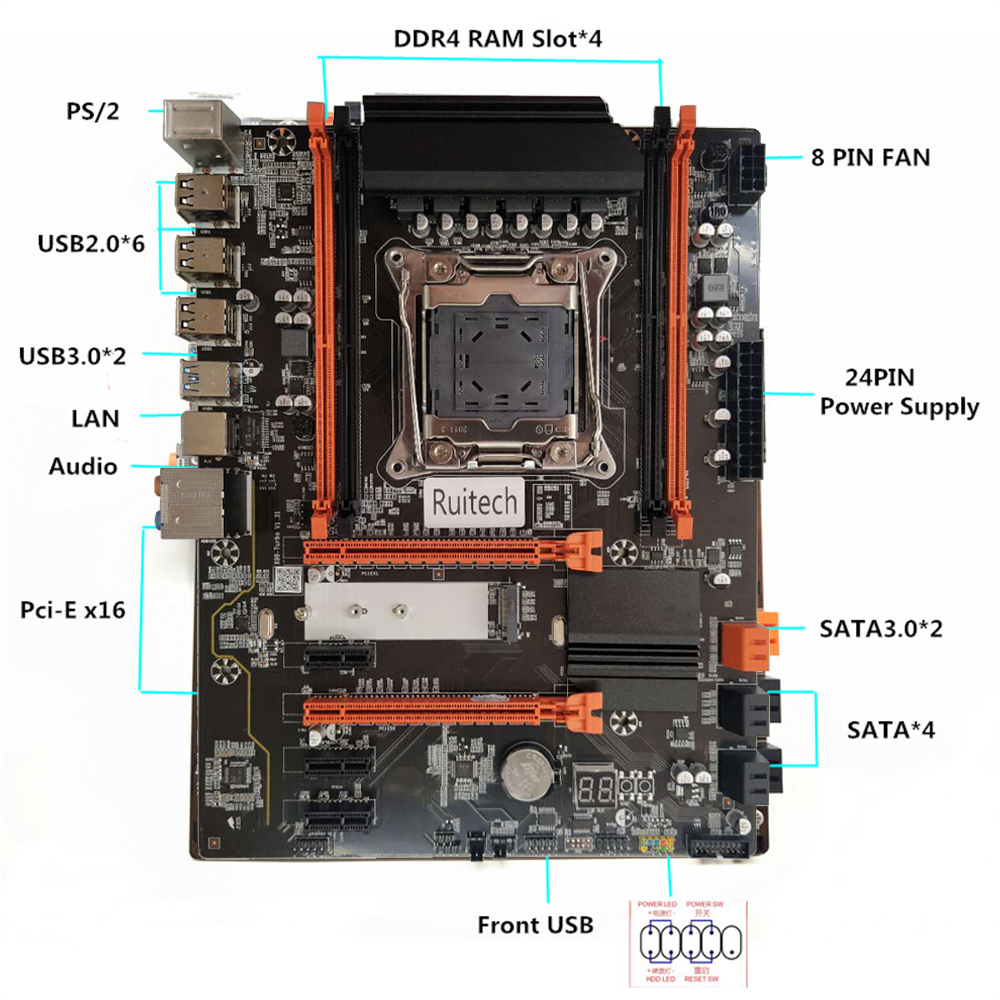 全新X99 Turbo 2011-3插槽主板,DDR4*4内存插槽千兆网卡豪华大板 - 图0