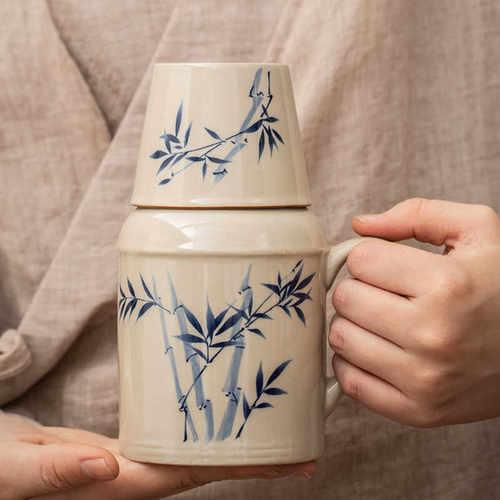 复古万花小暖壶家用带盖泡茶壶茶杯办公室大容量创意陶瓷焖茶杯 - 图1