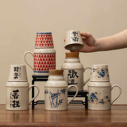复古万花小暖壶家用带盖泡茶壶茶杯办公室大容量创意陶瓷焖茶杯 - 图0