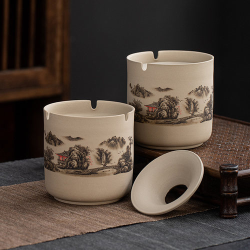 创意陶瓷烟灰缸带盖防风家用客厅时尚个性大号高级办公室复古烟缸 - 图0